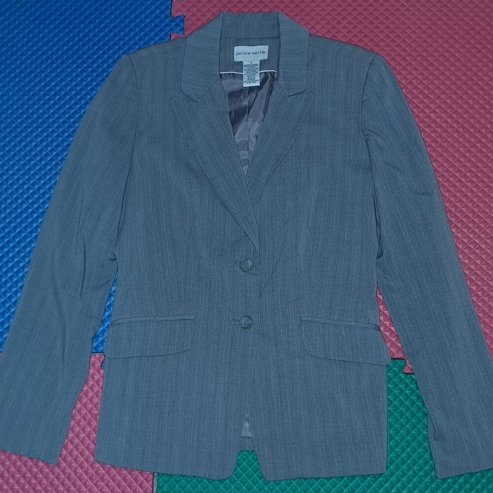 Jaclyn Smith 3 Piece Stretch Suit Set: Striped Dressy Jacket, Pants, Skirt NEW